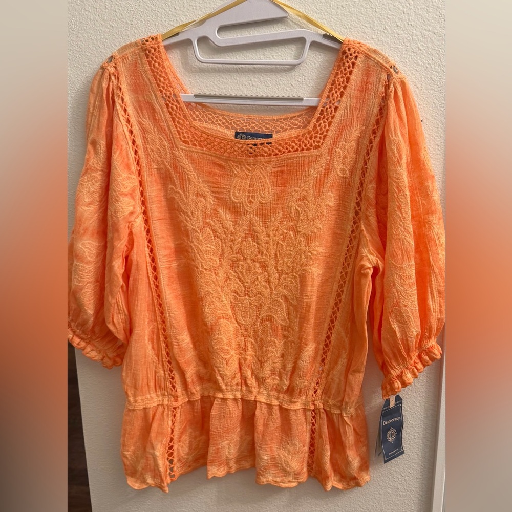 Democracy Vibrant Orange Lace Blouse